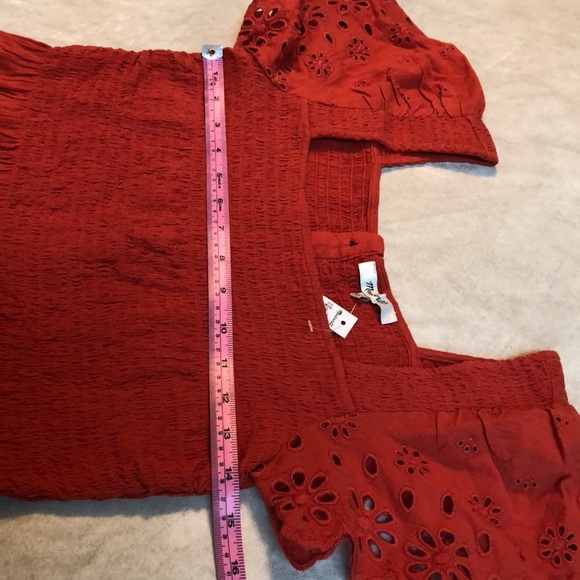 Madewell Eyelet-Sleeve Lucie Smocked Peplum Top Size XS - Picture 9 of 10